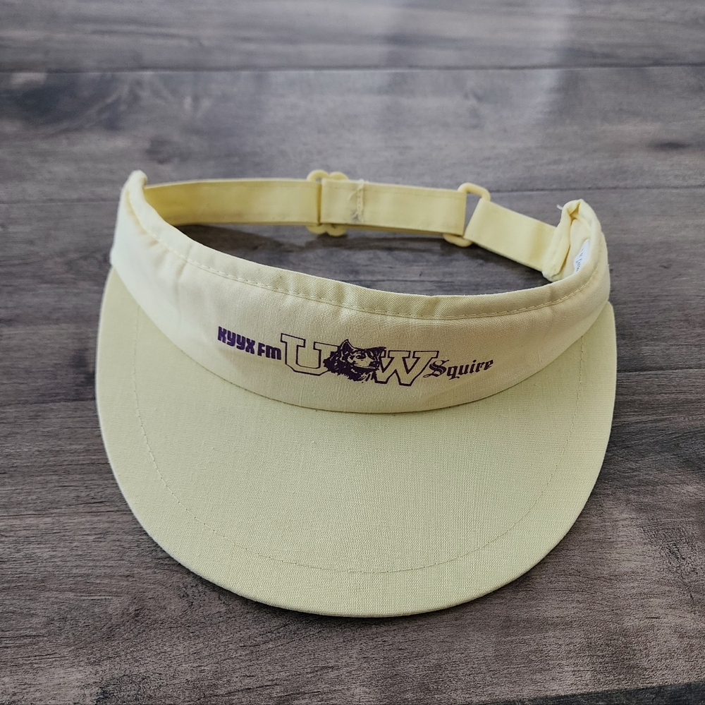 Vintage 80s UW University of Washington Huskies KYYX FM Yellow Visor